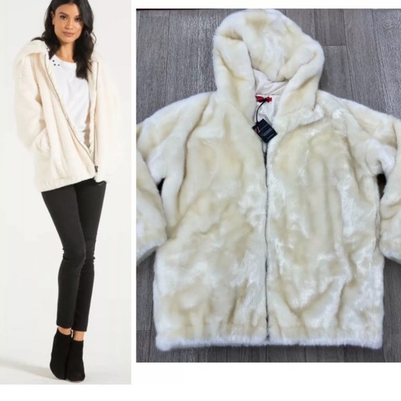 n: PHILANTHROPY NWT Plush Faux Fur Hooded Jacket - Picture 1 of 6